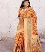 Orange woven silk blend saree with blouse