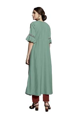 Sea-Green Embroidered Crepe Ethnic-Kurtis 4