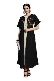Black Embroidered Crepe Ethnic-Kurtis