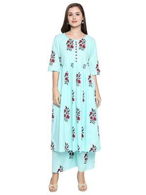 Blue Printed Cotton Palazzo Kurta 1