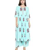 Blue Printed Cotton Palazzo Kurta