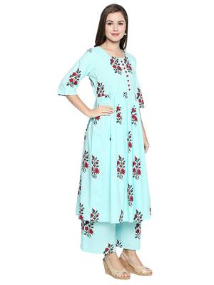 Blue Printed Cotton Palazzo Kurta 2