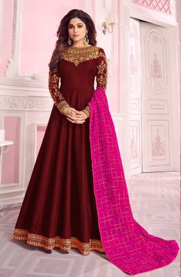 Maroon embroidered silk salwar 1