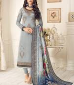 grey embroidered georgette semi stitched salwar with dupatta