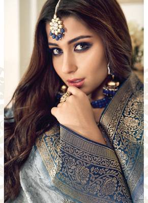 grey embroidered georgette semi stitched salwar with dupatta 4