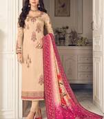 Cream Embroidered Georgette Semi Stitched Salwar With Dupatta