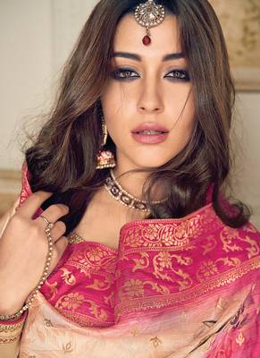 Cream Embroidered Georgette Semi Stitched Salwar With Dupatta 4