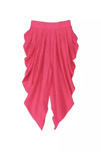 Tulip-print band-gala peplum top with dhoti - Light Green & Fuchsia Pink