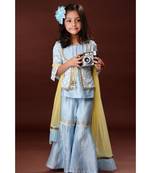 Elegant Sharara with Attached Jacket Top - Hue of Blue