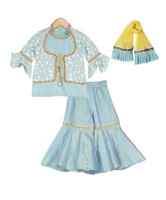 Elegant Sharara with Attached Jacket Top - Hue of Blue 2