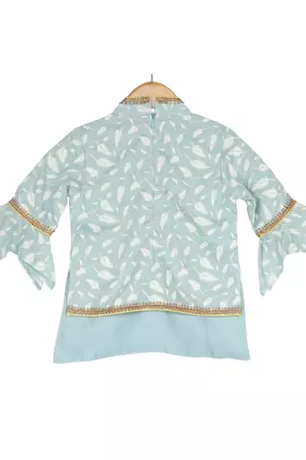 Elegant Sharara with Attached Jacket Top - Hue of Blue