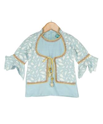 Elegant Sharara with Attached Jacket Top - Hue of Blue 5