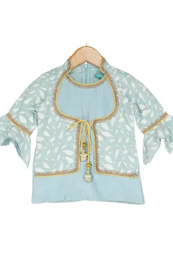Elegant Sharara with Attached Jacket Top - Hue of Blue