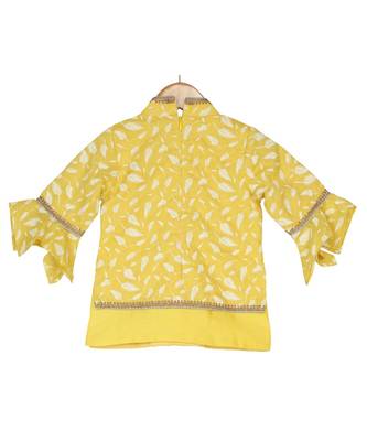 Elegant Sharara with Attached Jacket Top - Yellow 3
