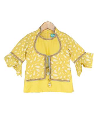 Elegant Sharara with Attached Jacket Top - Yellow 4