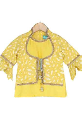 Elegant Sharara with Attached Jacket Top - Yellow