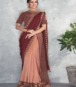 Maroon embroidered silk saree with blouse