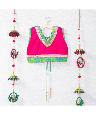 Printed Green Lehenga With Pink Tie Back Crop Top And A Beautiful Pink Dupatta 2