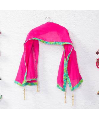 Printed Green Lehenga With Pink Tie Back Crop Top And A Beautiful Pink Dupatta 5