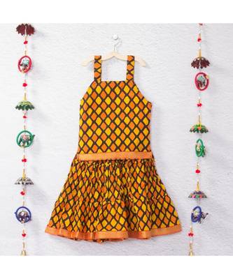 Printed Yellow And Rust Lehenga With Printed Choli 1