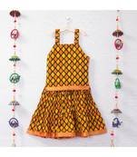 Printed Yellow And Rust Lehenga With Printed Choli