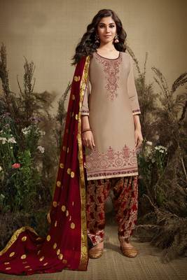Beige embroidered satin salwar 1