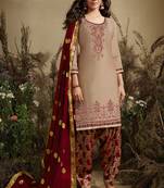 Beige embroidered satin salwar