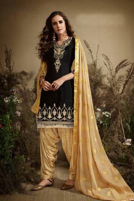 Black embroidered satin salwar 1