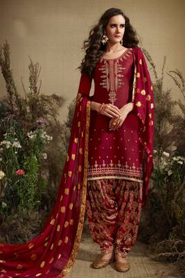 Maroon embroidered satin salwar 1