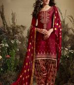 Maroon embroidered satin salwar