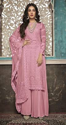 Pink embroidered faux georgette salwar 1