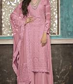 Pink embroidered faux georgette salwar