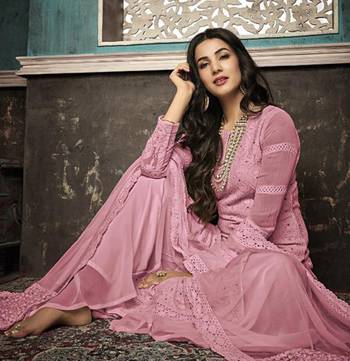 Pink embroidered faux georgette salwar 2