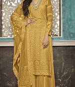 Yellow embroidered faux georgette salwar