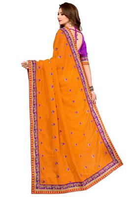 Orange embroidered georgette saree with blouse 2
