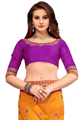 Orange embroidered georgette saree with blouse 3