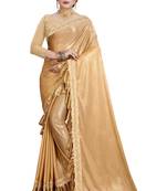 Gold plain lycra saree with blouse