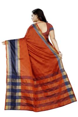 Orange Woven Cotton Poly Saree With Blouse 4