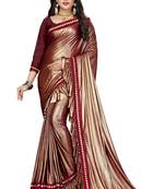 Maroon plain lycra saree with blouse