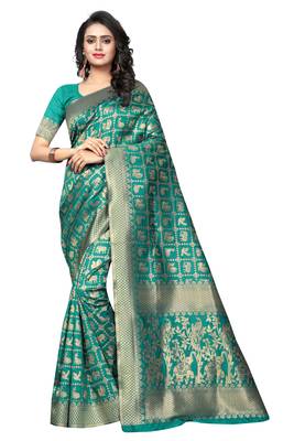 Sea Green Woven Banarasi Saree With Blouse 1