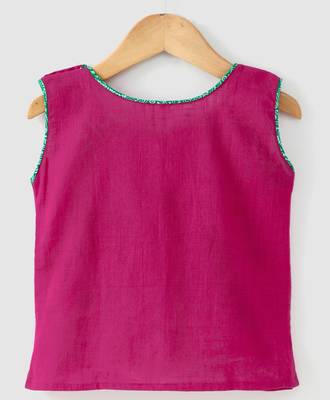 Printed Green Palazzo With A Pink Top And Attached Sleeves 4