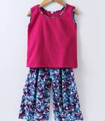 Butterfly Printed Palazzo With A Pink Top And Attached Sleeves