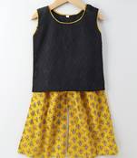 Printed Yellow Palazzo With A Self Print Black Top With Attached Sleeves