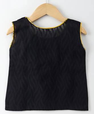 Printed Yellow Palazzo With A Self Print Black Top With Attached Sleeves 3
