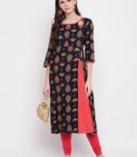 Navy Blue Color Foil Print Rayon A-Line Kurti