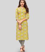 Yellow Colour Printed Cotton Straight Kurti
