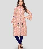 Red Color Embroidered Cotton A-Line Kurti