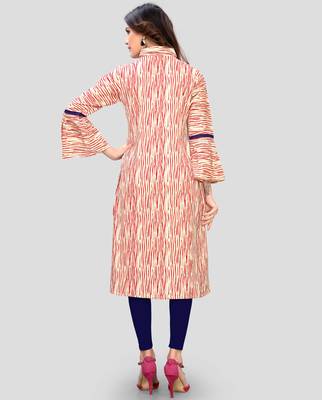Red Color Embroidered Cotton A-Line Kurti 2