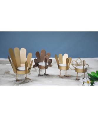 Gold and copper Bird T Light Holders 1