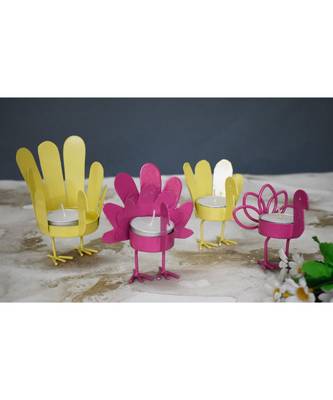 Yellow and Pink Bird T Light Holders 1